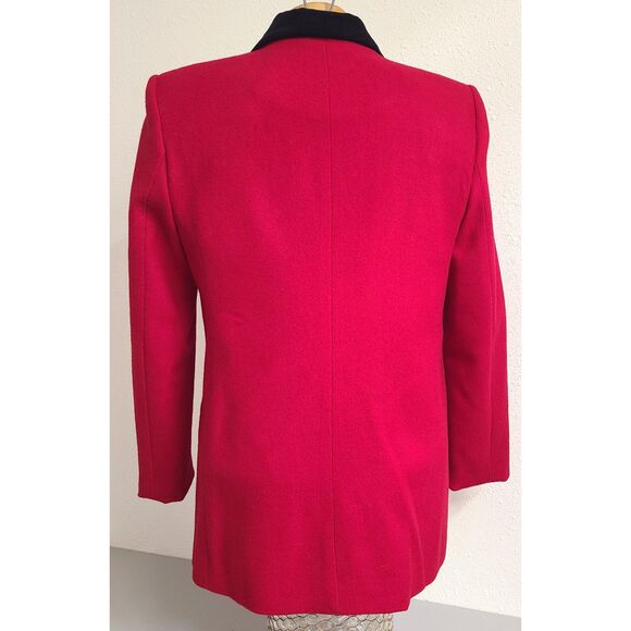 Vtg 90s Norton Mcnaughton 100% Wool Red Blazer Jacket Sz 6 Velvet Trim Tailored - Picture 3 of 10